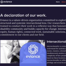 screenshot of a website with the Eviance logo on it