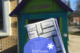 little library with a zine in front of it and the logo Kitchener Public Library