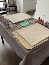 table with art supplies